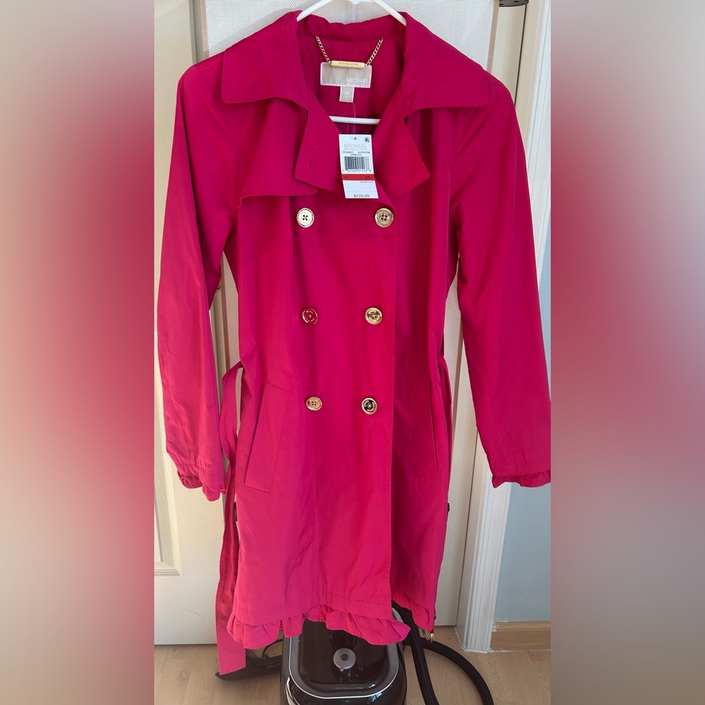 Michael Kors Fuchsia Double-Breasted Trench Coat